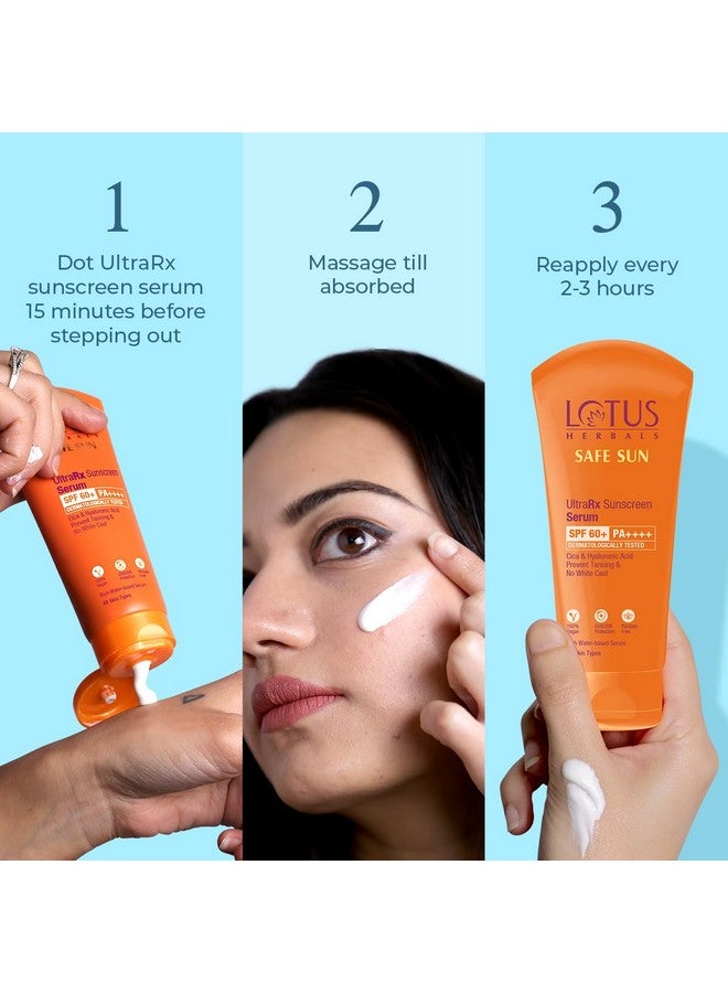 LOTUS HERBALS Ultrarx Sunscreen Serum Spf 60+ Pa++++ | No White Cast | No Breakouts | Cica & Hyaluronic | Dermatologically Tested | 75Gm  - Image 4