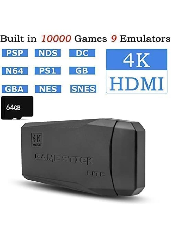Generic - wireless retro game console, plug and play video game stick built in 10000+ games,9 classic emulators, 4k high definition hdmi output for tv with dual 2.4g wireless controllers(64g) - Image 1