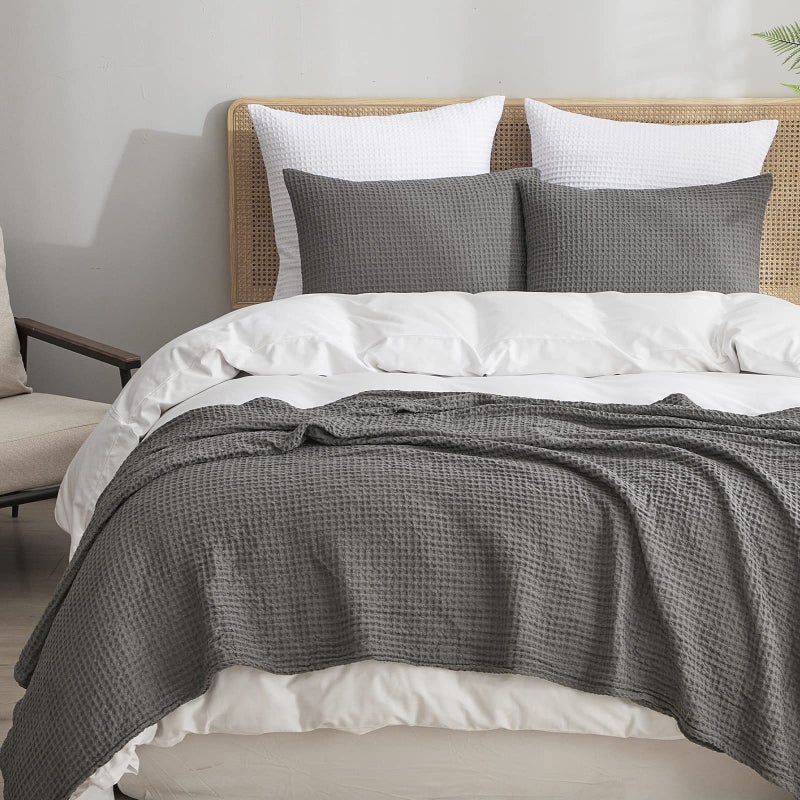 بي أتش إف PHF Ultra Soft Waffle Please Plowcases King Size 20 "× 36" "2 Pack No Insert treatbledly friendly friendly shams discorative waffle coes cover cover grey - Image 2