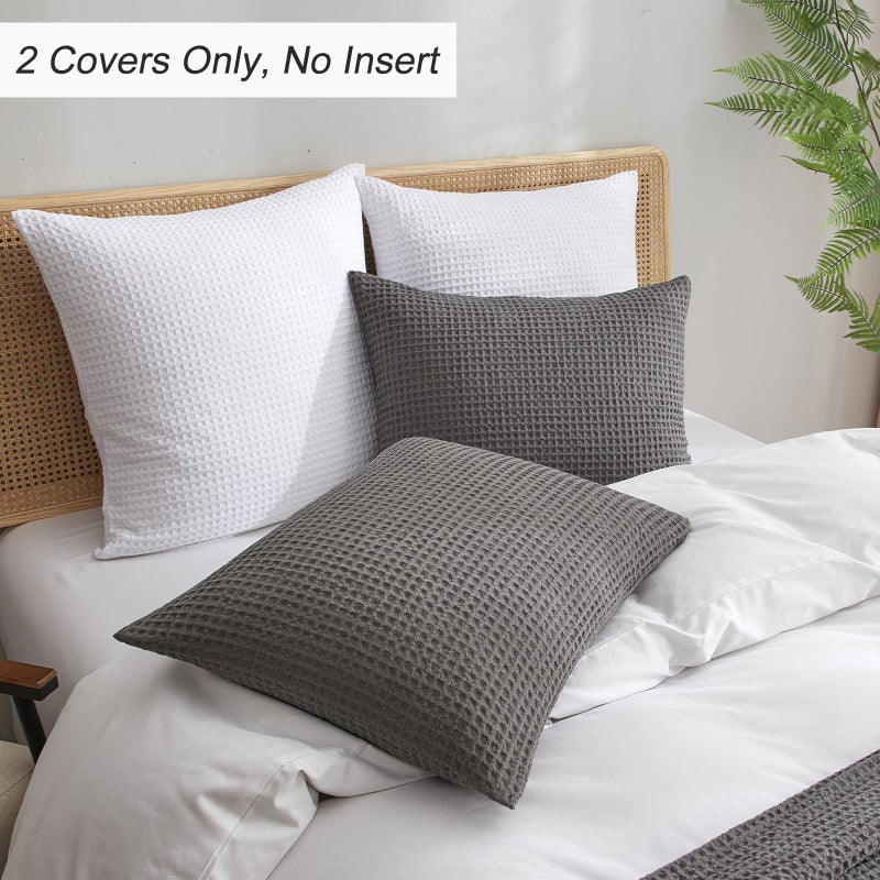 بي أتش إف PHF Ultra Soft Waffle Please Plowcases King Size 20 "× 36" "2 Pack No Insert treatbledly friendly friendly shams discorative waffle coes cover cover grey - Image 5