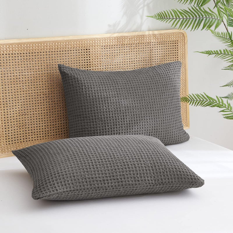 بي أتش إف PHF Ultra Soft Waffle Please Plowcases King Size 20 "× 36" "2 Pack No Insert treatbledly friendly friendly shams discorative waffle coes cover cover grey - Image 1