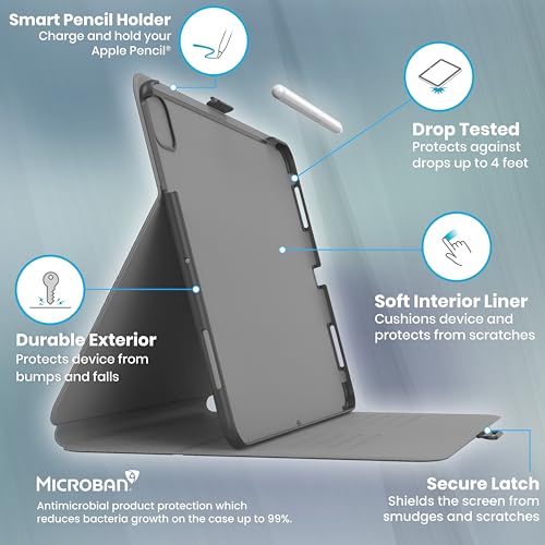 Speck New iPad Pro 11 Inch Case (2024 Model, 5th Gen) - with Pencil Holder, Drop & Camera Protection, Slim Multi Range Stand, Balance Folio, No Auto/Sleep Wake Function - Black/Black/White - Image 5