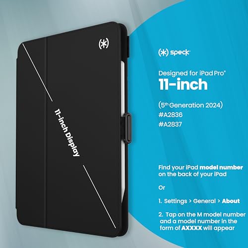 Speck New iPad Pro 11 Inch Case (2024 Model, 5th Gen) - with Pencil Holder, Drop & Camera Protection, Slim Multi Range Stand, Balance Folio, No Auto/Sleep Wake Function - Black/Black/White - Image 4