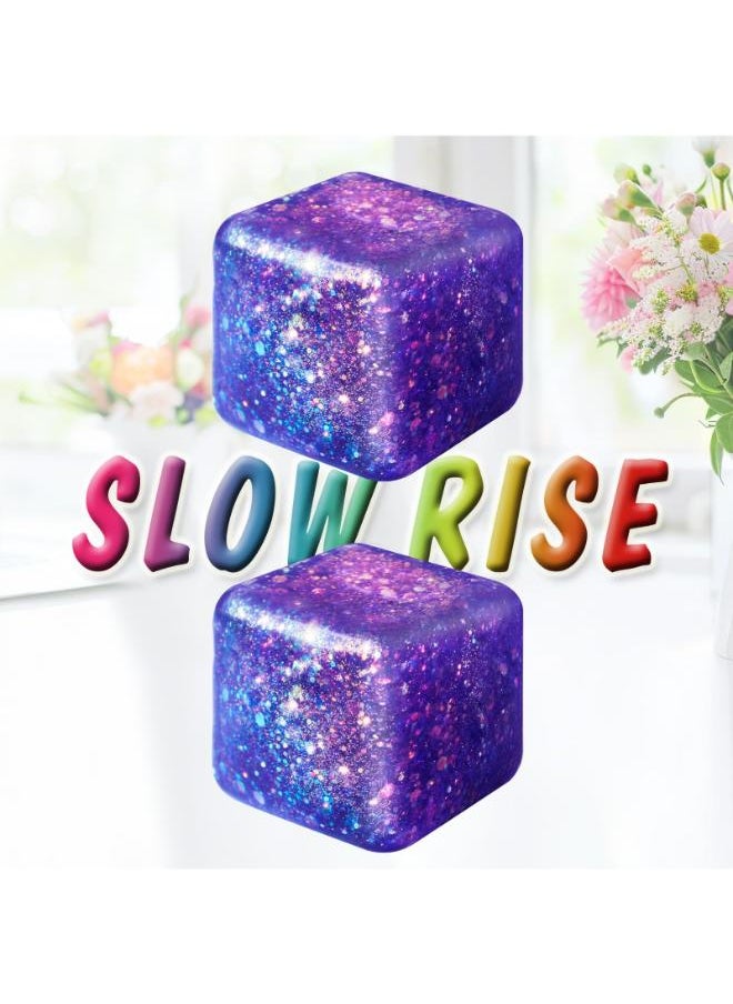 Generic 2Pack Glitter Squishy Cube - Slow Rise Nice Square Fidget Ice Cubes, Malt Sugar Stress Cubes for Adults, High Density Gel Stress Balls for Anxiety Relief, Novelty Gifts for Holiday(Pruple) 