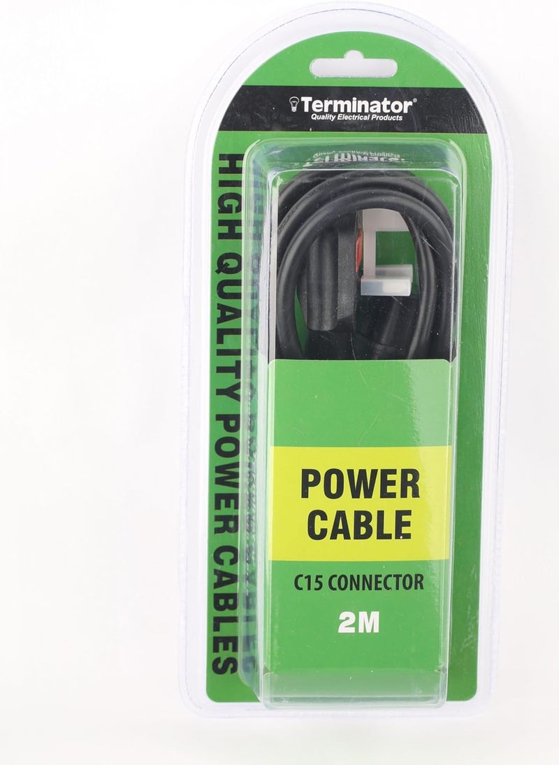 Terminator Power Cord Extension Cable with C15 Connector and 13A Fused Moulded Plug, 2 Meter Length - Image 2