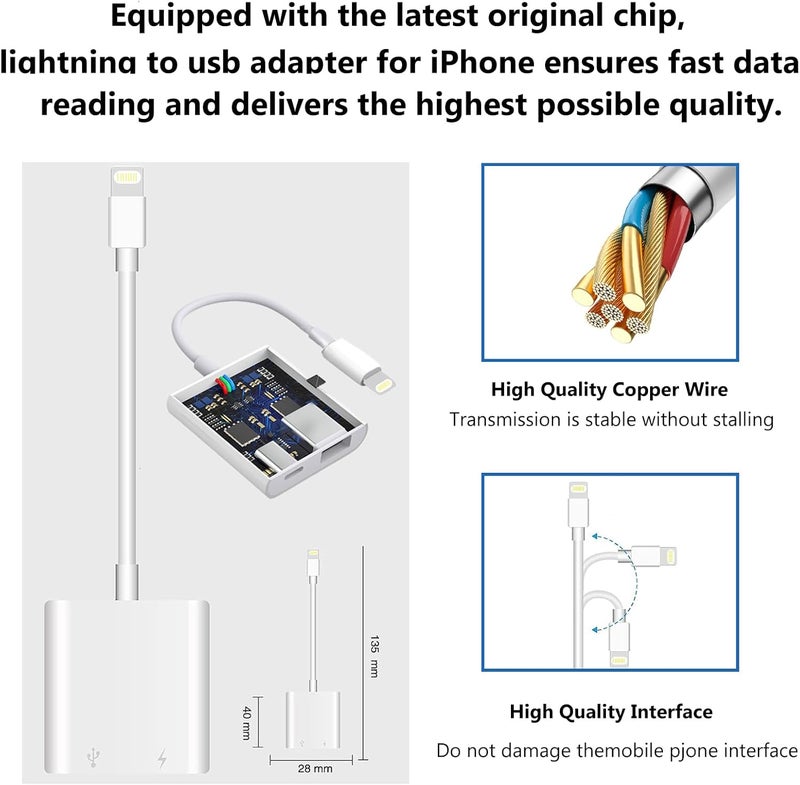 محول Lightning إلى USB للكاميرا لأجهزة iPhone مع منفذ شحن Lightning، كابل OTG USB 3.0 أنثى للوحة المفاتيح والفأرة (لا يدعم USB C، SSD) | كابل OTG USB 3.0 أنثى للوحة المفاتيح والفأرة لأجهزة iPhone 14 13 12 11 X 8 7 6 (لا يدعم USB C، SSD، القرص الصلب) - Image 4