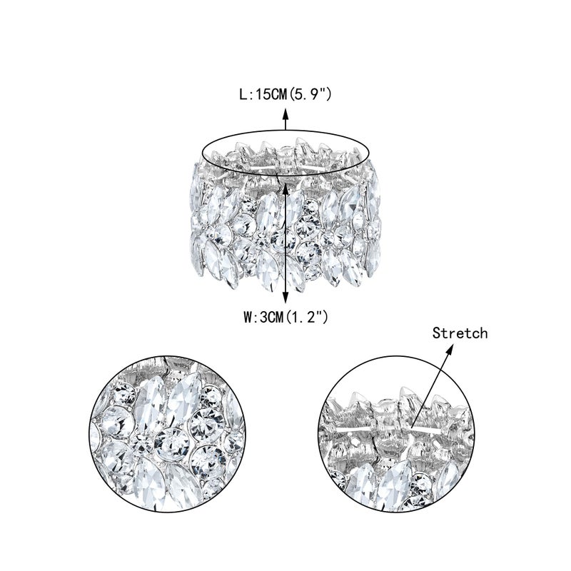 EVER FAITH Women's Stretch Bracelet Clear Marquise Crystal Art Deco Hand Chain Wedding Jewelry Silver-Tone - Image 5