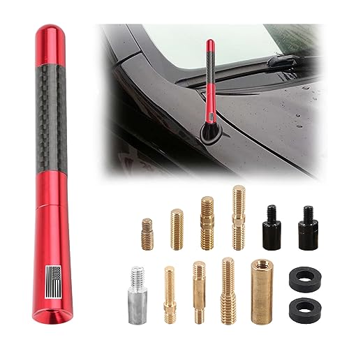 BESULEN Car Short Antenna, 4.7 Inch Carbon Fiber American Flag Aluminum Auto Radio Antenna for AM/FM Reception, Universal Replacement Car Antenna with 9 Adapters, 2 Screws, 2 Rubber Rings - Image 1
