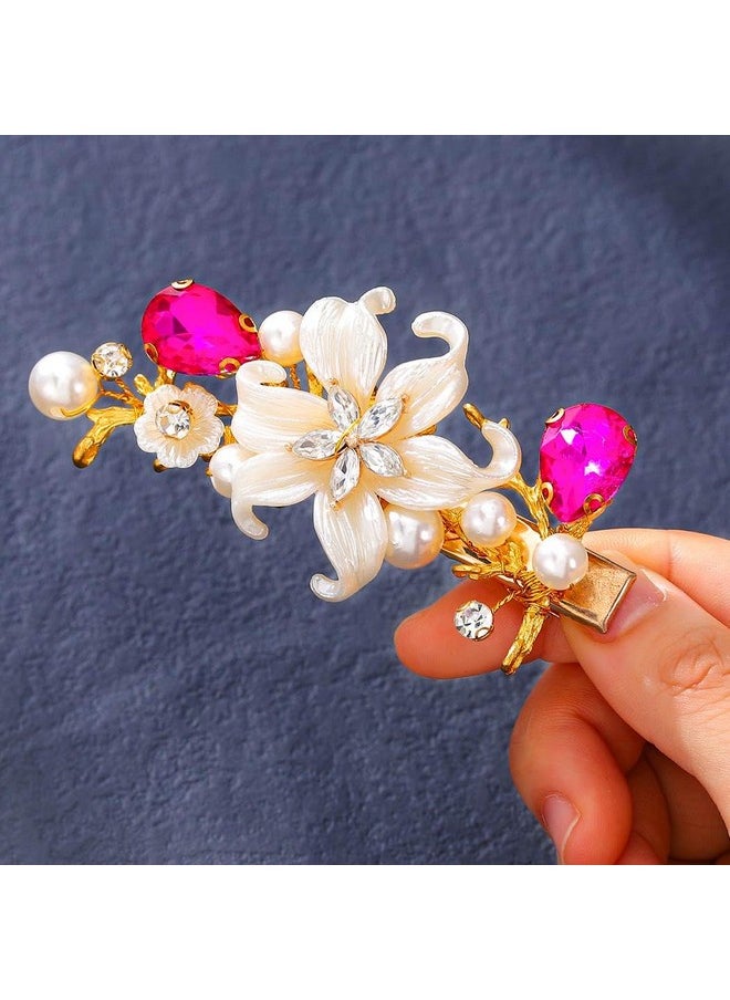 Catery Catery Flower Prom Hair Clips Gold Vintage French Hair Barrettes Purple Crystal Wedding Hairpiece Accessories for Brides and Women  - Image 2