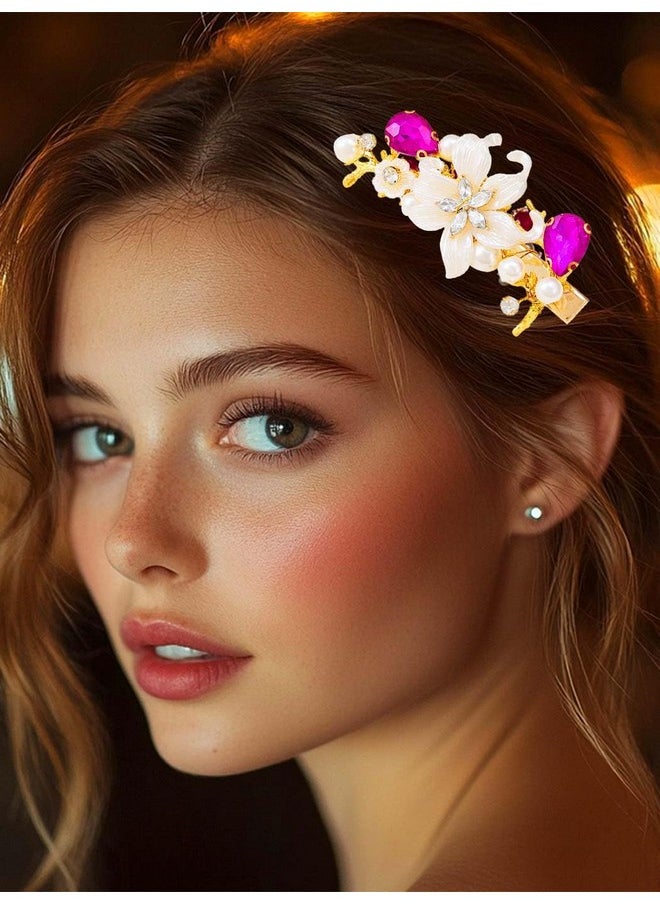 Catery Catery Flower Prom Hair Clips Gold Vintage French Hair Barrettes Purple Crystal Wedding Hairpiece Accessories for Brides and Women  - Image 3