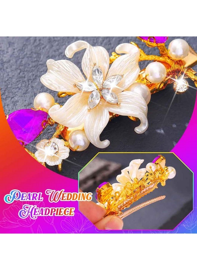 Catery Catery Flower Prom Hair Clips Gold Vintage French Hair Barrettes Purple Crystal Wedding Hairpiece Accessories for Brides and Women  - Image 4