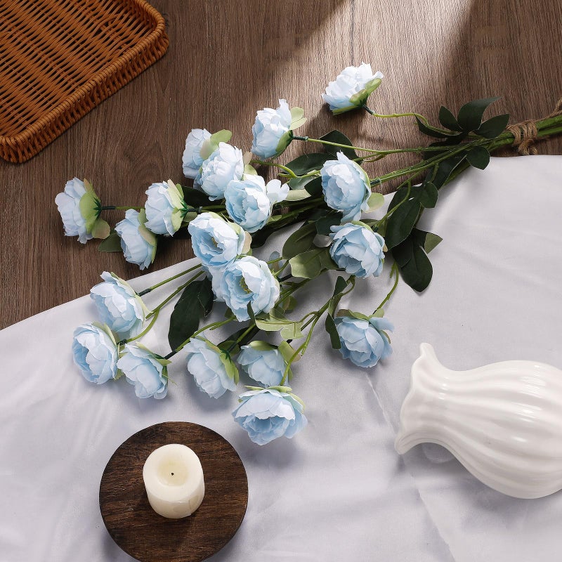 Craftsatin 6 Pack 32" Artificial Peonies Flowers for Vase(Vase Not Included)-6 Stems Faux Peony with 42 Silk Heads, Fake Long Stem Flowers for DIY Bouquets Wedding Centerpieces Home Decor(Light Blue) - Image 4