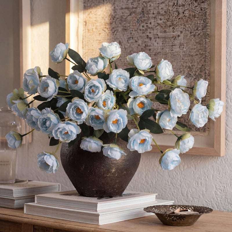 Craftsatin 6 Pack 32" Artificial Peonies Flowers for Vase(Vase Not Included)-6 Stems Faux Peony with 42 Silk Heads, Fake Long Stem Flowers for DIY Bouquets Wedding Centerpieces Home Decor(Light Blue) - Image 5