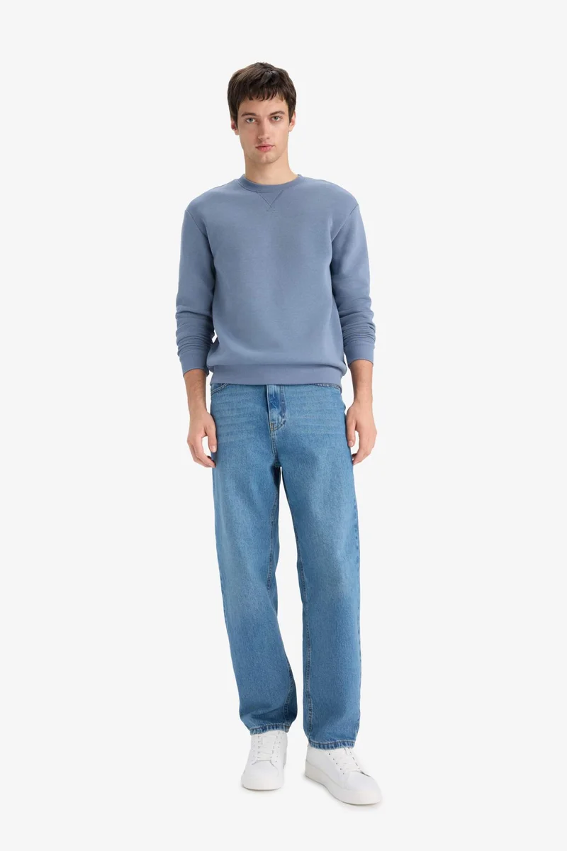 ديفاكتو Regular Fit Crew Neck Basic Thick Sweatshirt