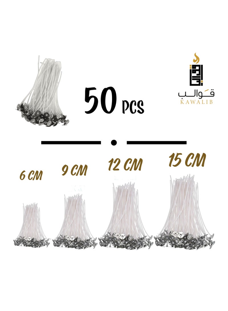 HOMESTAR Pre Waxed Tabbed Natural Cotton Candle Wicks With Metal Tabs For Making 50 PCS In Different Length That Meet Your Needs - Image 1