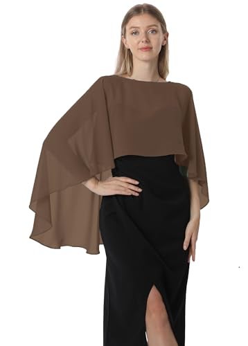 Hotshawl Capelets for women Chiffon Cape Shawls and Wraps for Evening Dress Wedding Capes Cover Up (Coffee) - Image 1