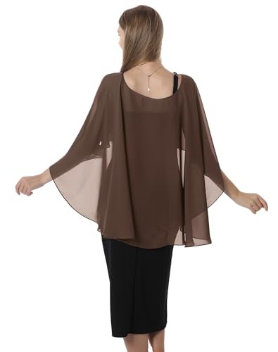 Hotshawl Capelets for women Chiffon Cape Shawls and Wraps for Evening Dress Wedding Capes Cover Up (Coffee) - Image 5