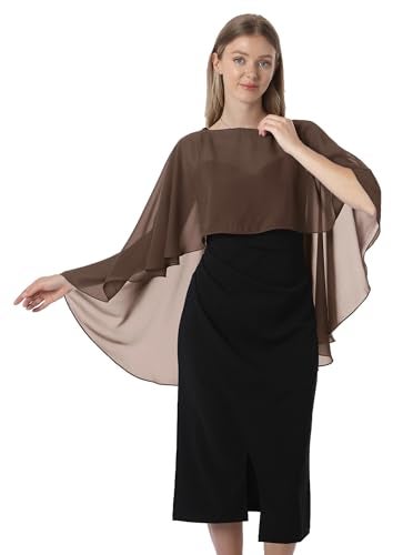 Hotshawl Capelets for women Chiffon Cape Shawls and Wraps for Evening Dress Wedding Capes Cover Up (Coffee) - Image 4