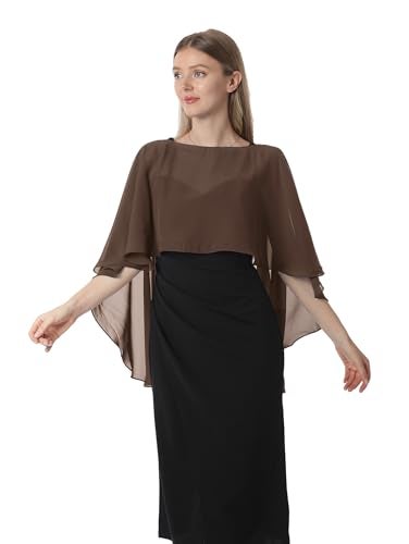 Hotshawl Capelets for women Chiffon Cape Shawls and Wraps for Evening Dress Wedding Capes Cover Up (Coffee) - Image 2