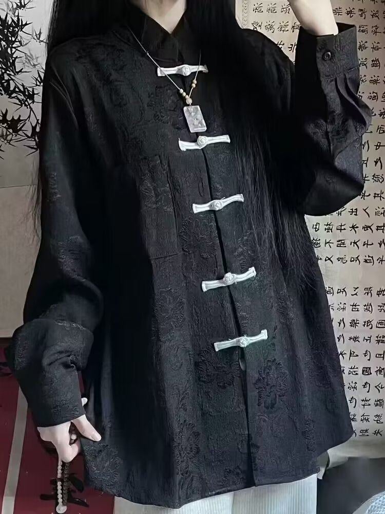 New calligraphy draped wide-leg pants dark Zhongshan suit long-sleeved shirt suit men's and women's new Chinese-style Tang suit - Image 1