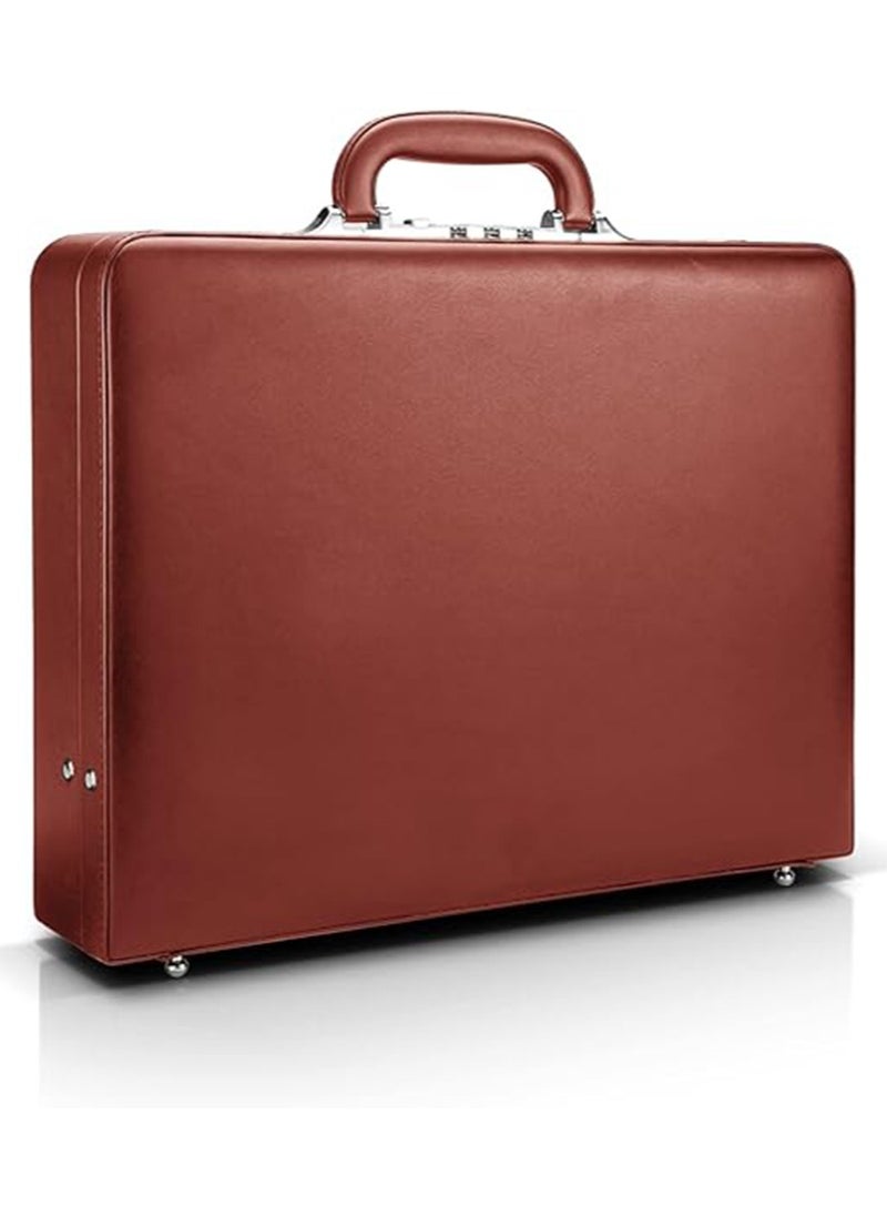 Freegallops - Attache Briefcase Leather Look Pu Business Bag Expanding Executive Case Brown - Image 1