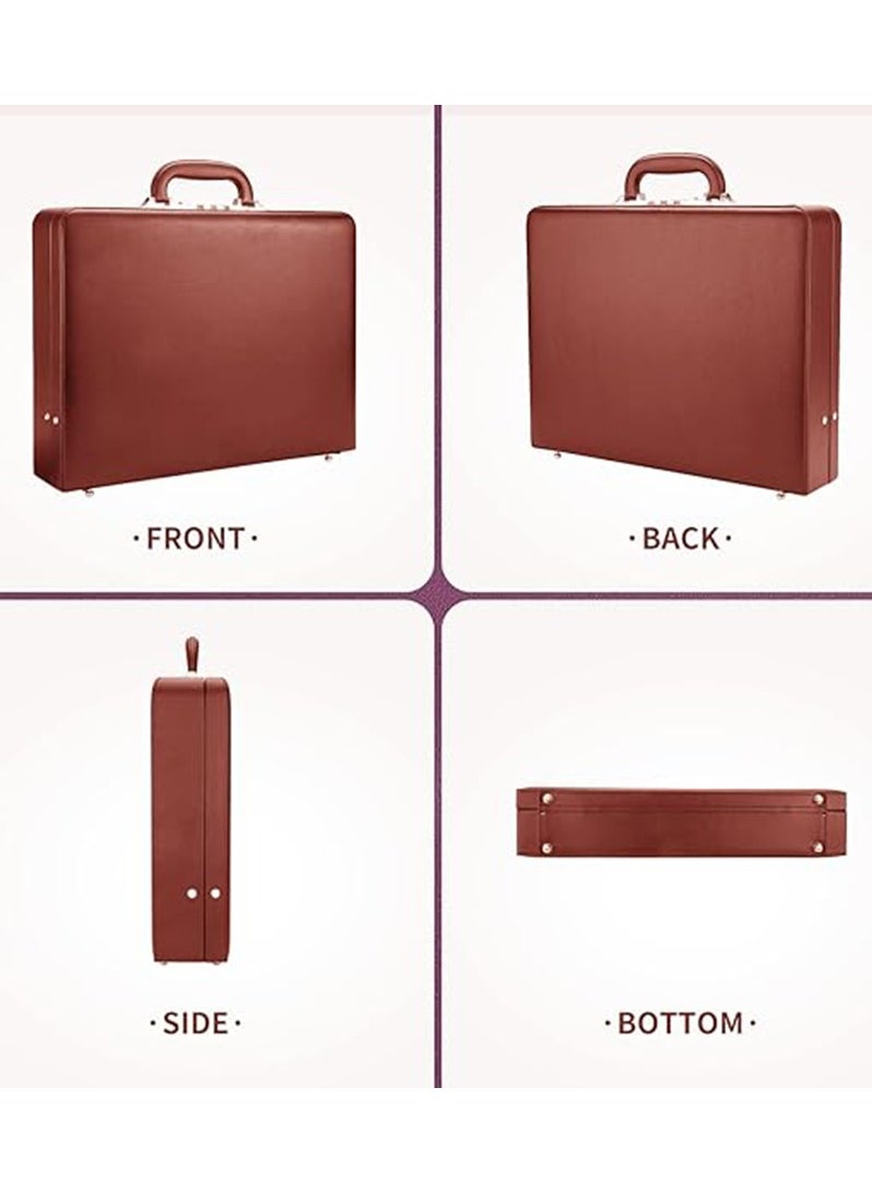 Freegallops - Attache Briefcase Leather Look Pu Business Bag Expanding Executive Case Brown - Image 1