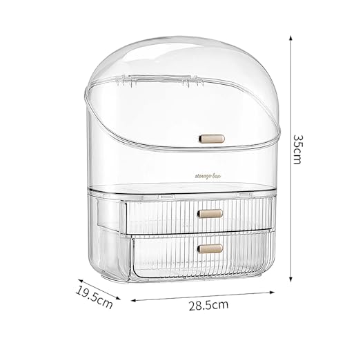 ALOXE Cute Makeup Organizer Cosmetic Organisers Storage Box with Drawer Storage Organizer | Transparent Plastic Makeup Box for Women (White) - Image 3