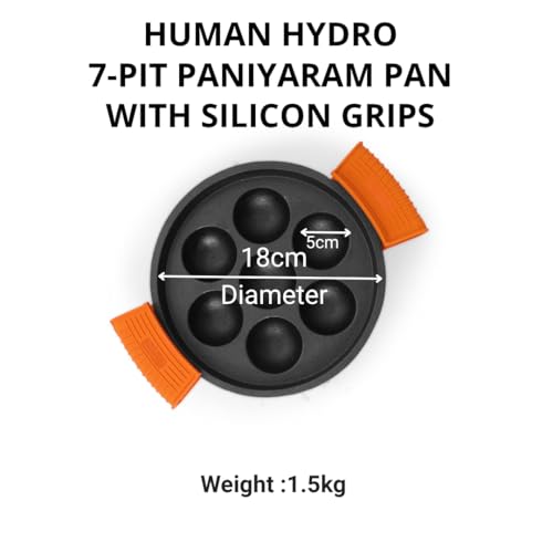 Human Hydro Pre-Seasoned Cast Iron Paniyaram Pan (7-Pit) with Glass Lid & Silicone Grips | Naturally Non-Stick | Induction & Gas Compatible | Paddu, Appam & Kuzhi Paniyaram Maker - Image 2