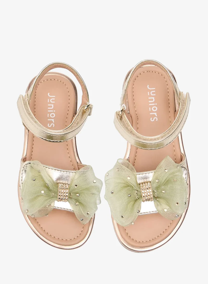 JUNIORS Girls Embellished Bow Applique Sandals With Hook And Loop Closure Ramadan Collection