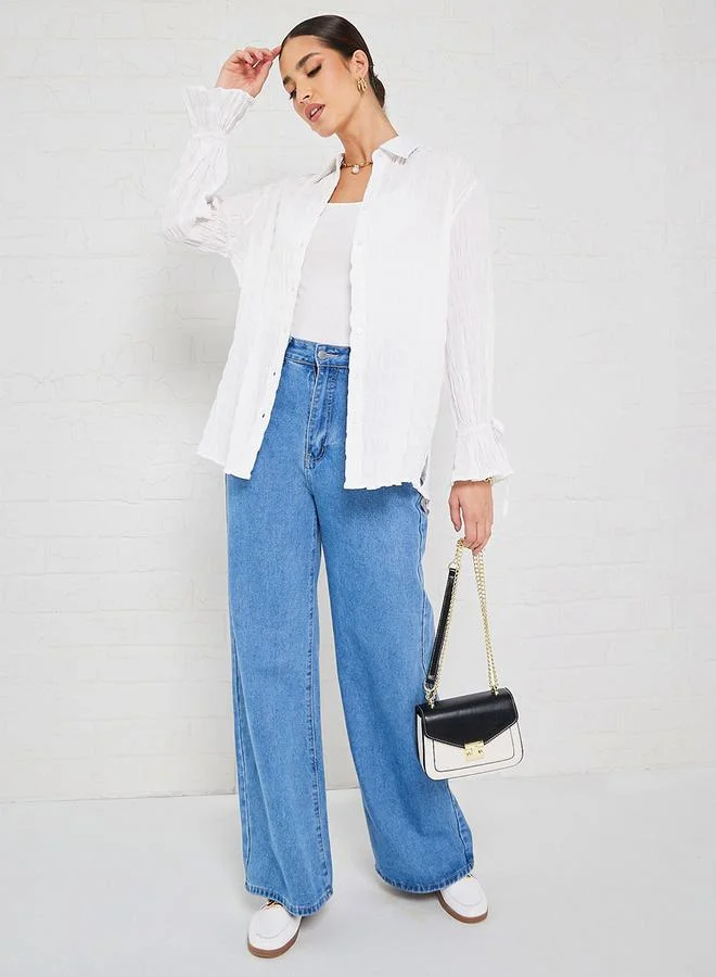 ستايلي Textured Oversized Longline Shirt with Buttons