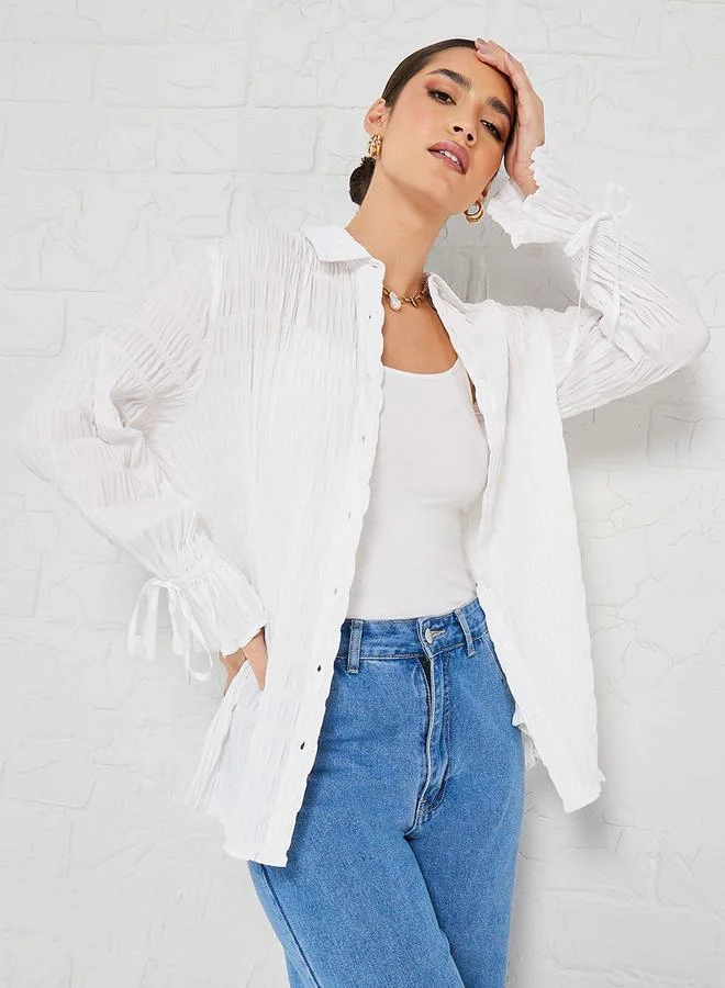 ستايلي Textured Oversized Longline Shirt with Buttons
