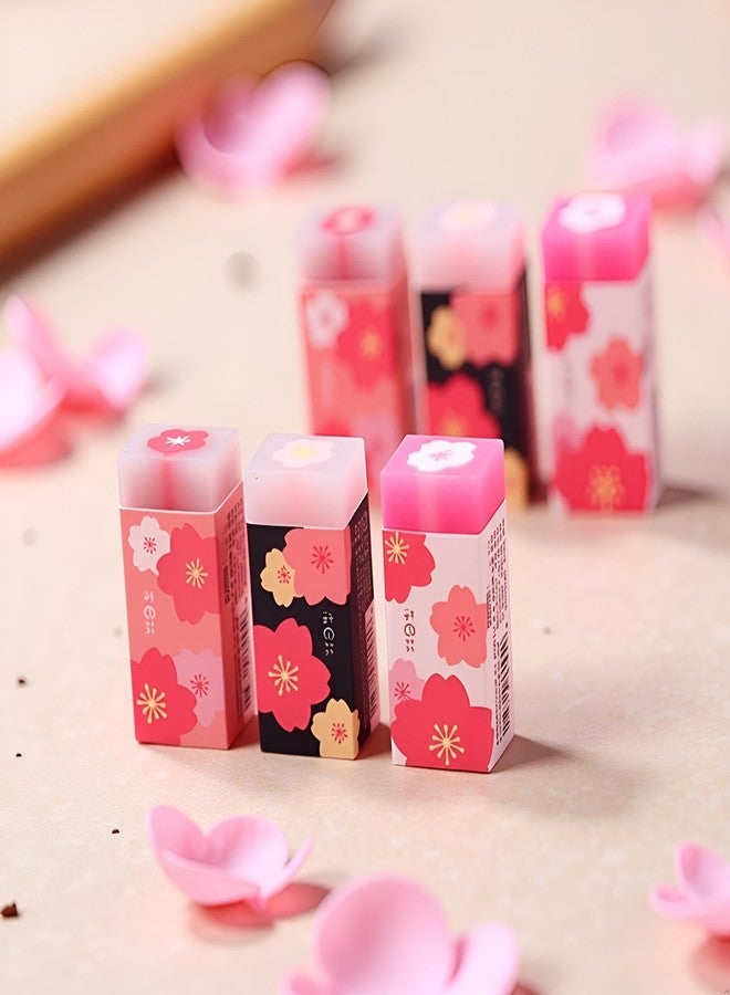 WaigN 6Pcs Pink Lovely Cherry Blossoms Rubber Erasers, Petal Sketch Painting Pencil Correction Tool, School Office Stationery Supply Standard Pencil Erasers, Erasers and Correction Products - Image 3