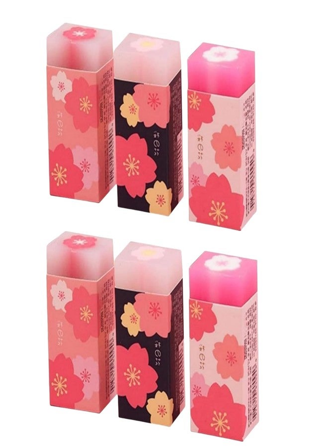 WaigN 6Pcs Pink Lovely Cherry Blossoms Rubber Erasers, Petal Sketch Painting Pencil Correction Tool, School Office Stationery Supply Standard Pencil Erasers, Erasers and Correction Products - Image 1