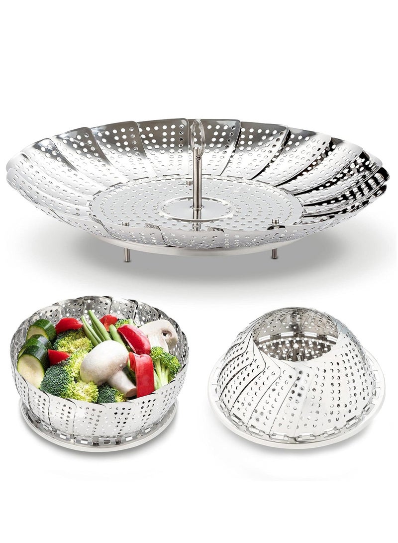 رف قدر بخاري، سلة بخار من الفولاذ المقاوم للصدأ مع مقبض قابل للإزالة، سلة بخار قابلة للطي تناسب مختلف الأواني والمقالي (19.5 × 19.5 سم) - Image 1