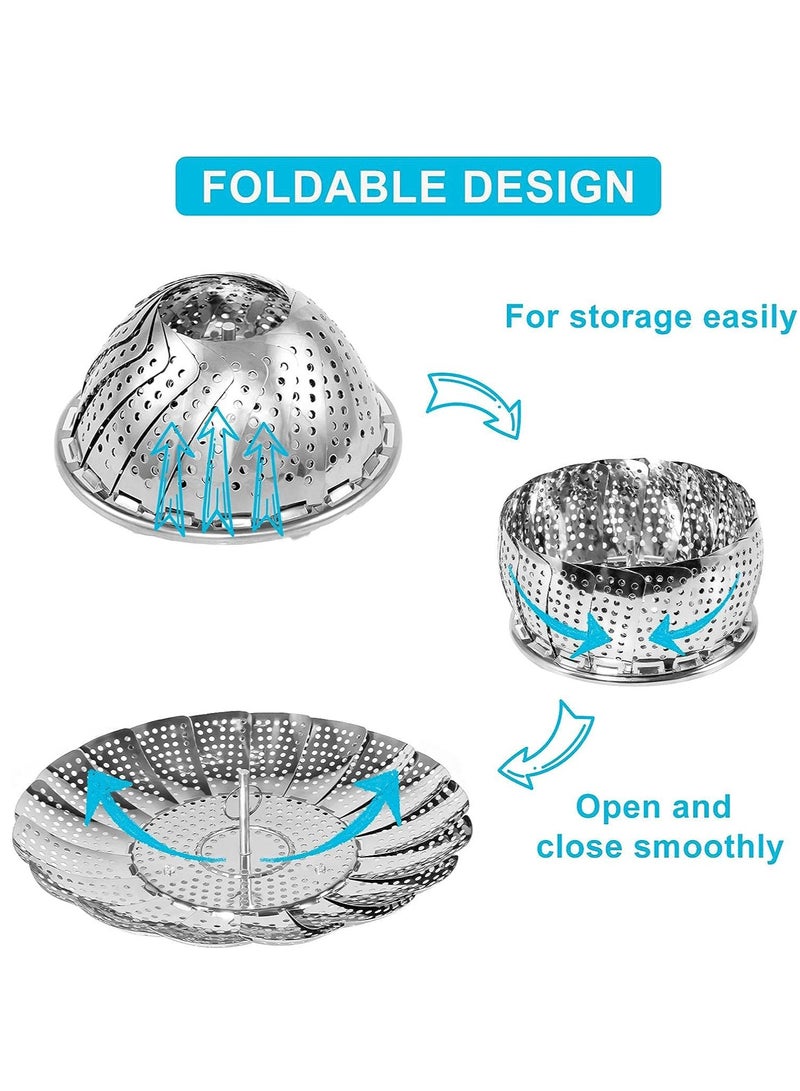 رف قدر بخاري، سلة بخار من الفولاذ المقاوم للصدأ مع مقبض قابل للإزالة، سلة بخار قابلة للطي تناسب مختلف الأواني والمقالي (19.5 × 19.5 سم) - Image 3