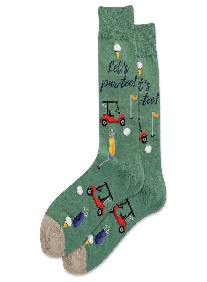 Hot Sox Men's Fun Golf Crew Socks-1 Pair Pack-Cool & Funny Novelty Fashion Gifts, Let's Par-Tee (Olive), 6-12 - Image 1