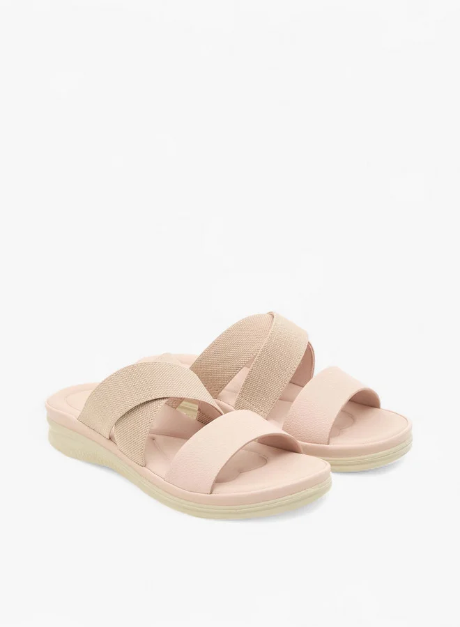 بابريكا Women's Textured Slip-On Cross Strap Sandals with Flat Heels
