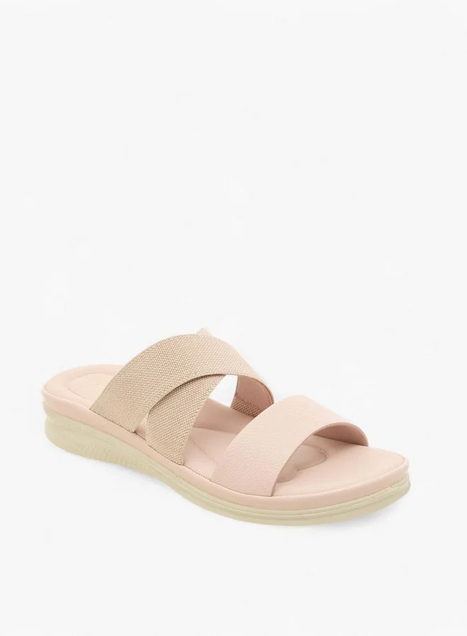 Paprika Women's Textured Slip-On Cross Strap Sandals with Flat Heels