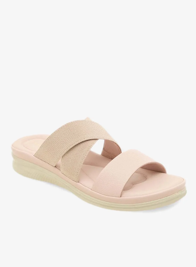 Paprika Women's Textured Slip-On Cross Strap Sandals with Flat Heels