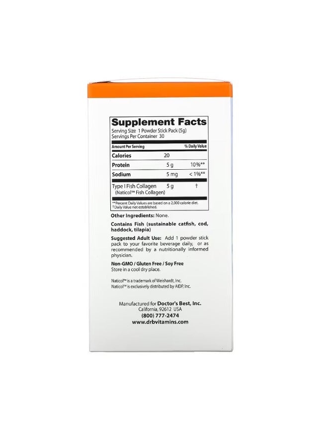 دكتورز بست Fish Collagen with Naticol 5 g 30 Powder Stick Packs - Image 2