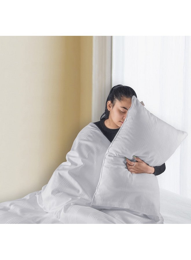 Spread Spain Cotton with Striped Design & 450 Thread Count King Size (Double) Barcode Duvet Cover (90x108 Inch) - White - Image 4