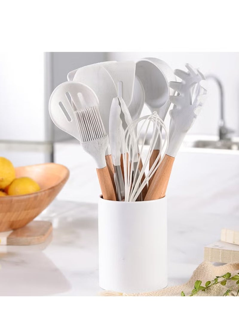 JAJEEK 11-Piece Silicone Non-Stick Cooking Utensil Set with Wooden Handles – Heat-Resistant, Non-Scratch Design, Perfect for Non-Stick Cookware, Ergonomically Designed for Comfort - Image 1