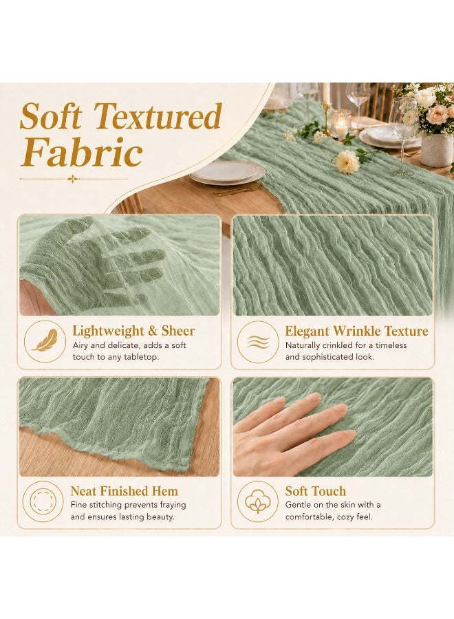 Solane Green Cheesecloth Table Runner 90x400cm, Boho Gauze Wedding Table Runner, Rustic Sheer Crinkle Table Decor for Bridal Shower, Baby Shower, Birthday Party, Ramadan, Eid and Home Dining - Image 3