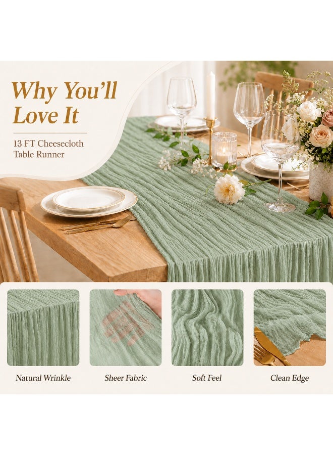 Solane Green Cheesecloth Table Runner 90x400cm, Boho Gauze Wedding Table Runner, Rustic Sheer Crinkle Table Decor for Bridal Shower, Baby Shower, Birthday Party, Ramadan, Eid and Home Dining - Image 4