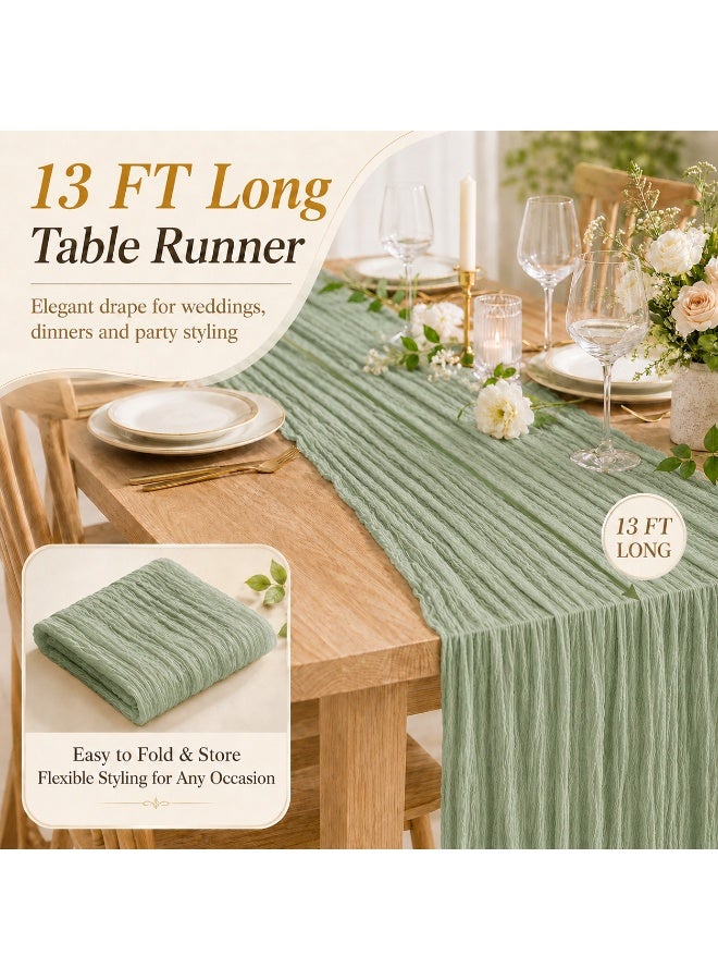 Solane Green Cheesecloth Table Runner 90x400cm, Boho Gauze Wedding Table Runner, Rustic Sheer Crinkle Table Decor for Bridal Shower, Baby Shower, Birthday Party, Ramadan, Eid and Home Dining - Image 2
