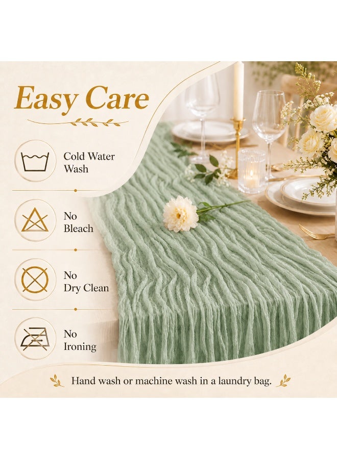 Solane Green Cheesecloth Table Runner 90x400cm, Boho Gauze Wedding Table Runner, Rustic Sheer Crinkle Table Decor for Bridal Shower, Baby Shower, Birthday Party, Ramadan, Eid and Home Dining - Image 5
