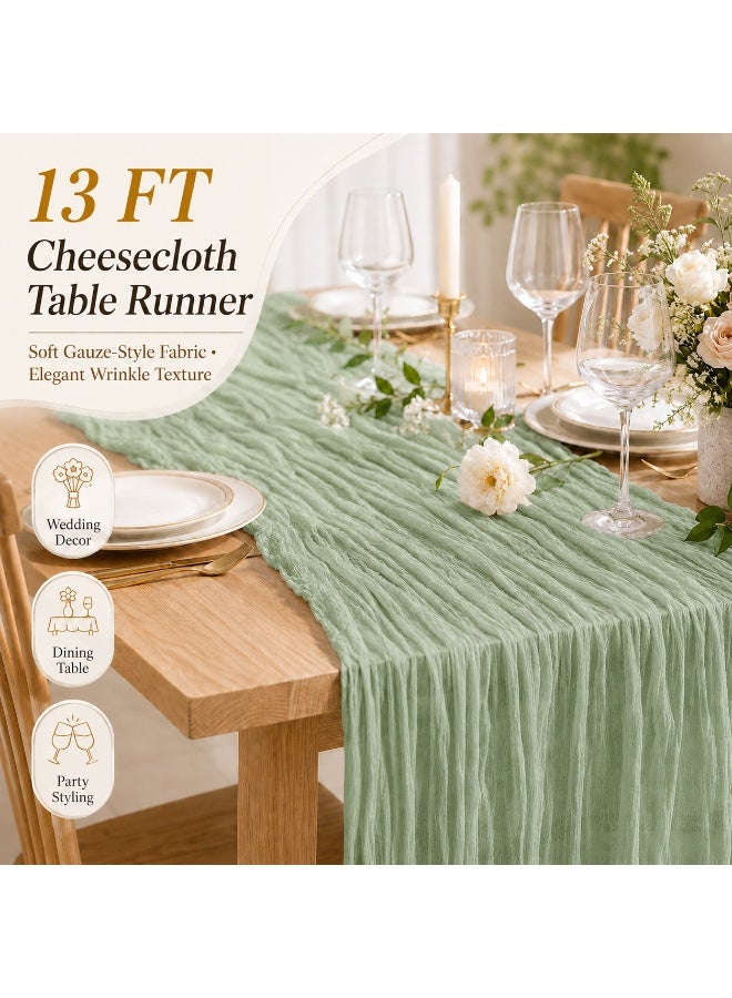 Solane Green Cheesecloth Table Runner 90x400cm, Boho Gauze Wedding Table Runner, Rustic Sheer Crinkle Table Decor for Bridal Shower, Baby Shower, Birthday Party, Ramadan, Eid and Home Dining - Image 1