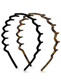 Zig Zag Headbands Recycled Plastic Hair Band For Men & Women ; Classic 90S Headband & Hairband ; Mens Headband ; Wavy Headband With Teeth ; Hair Headbands For Women 2Pc (Black&Tort)
