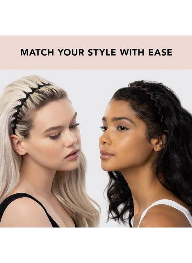 Kitsch عصابة رأس متعرجة من البلاستيك المعاد تدويره للرجال والنساء؛ عصابة رأس وربطة شعر كلاسيكية من التسعينيات؛ عصابة رأس للرجال؛ عصابة رأس مموجة بأسنان؛ عصابات شعر للنساء من قطعتين (أسود ورمادي)  - Image 5