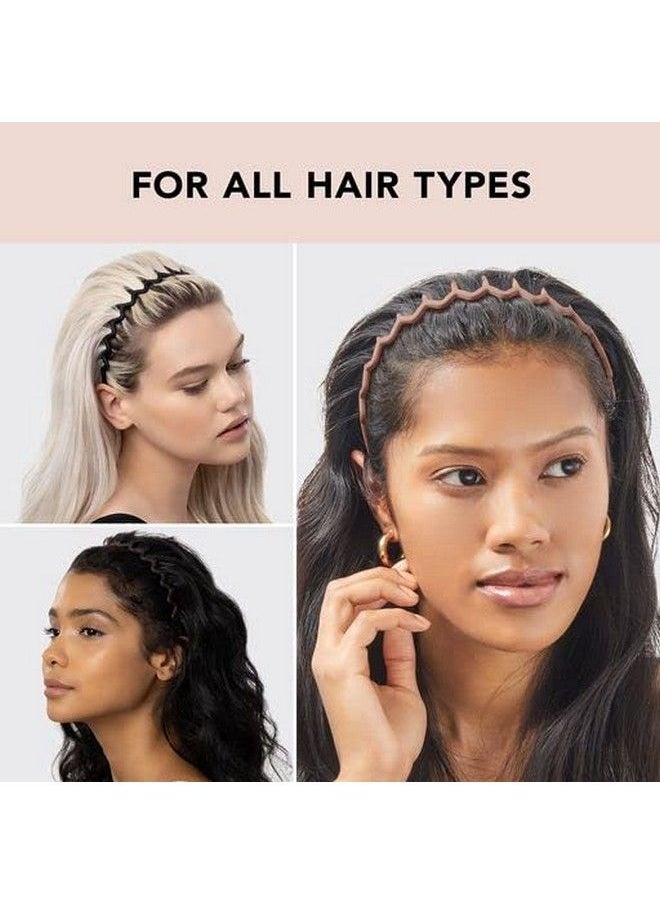 Kitsch - Zig Zag Headbands Recycled Plastic Hair Band For Men & Women ; Classic 90S Headband & Hairband ; Mens Headband ; Wavy Headband With Teeth ; Hair Headbands For Women 2Pc (Black&Tort) - Image 1